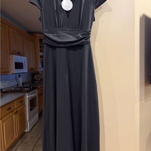 Charcoal Black V-Neck Cap Sleeve Maxi Dress
